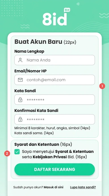 Cara Buat Akun Baru 8id untuk Pengguna Android