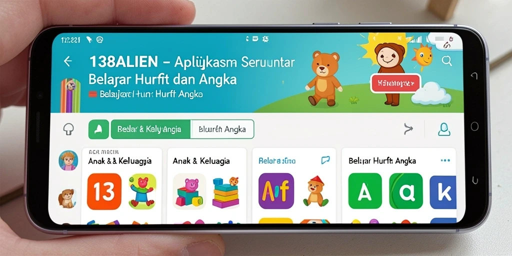 Antarmuka pengguna 138ALIEN dalam aktivitas belajar huruf dan angka.