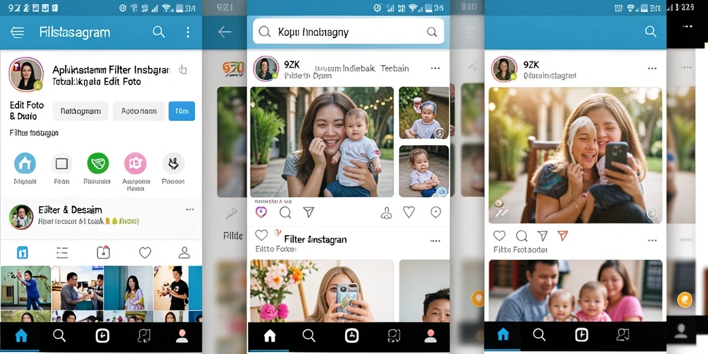 Antarmuka aplikasi 9ZK yang menawan untuk filter Instagram.