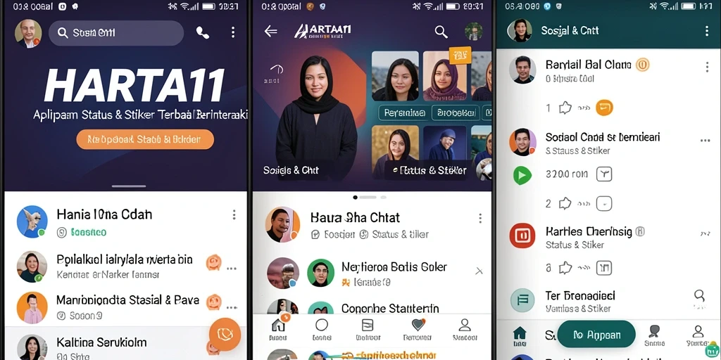 Tampilan antarmuka HARTA11 dengan stiker dan status menarik.