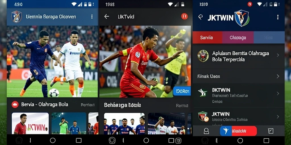 Screenshot antarmuka aplikasi JKTWIN dengan berita olahraga bola terbaru.