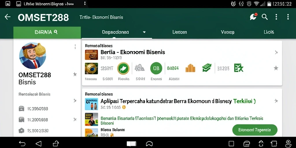 Tampilan antarmuka OMSET288 yang sederhana dan informatif untuk berita Ekonomi Bisnis.