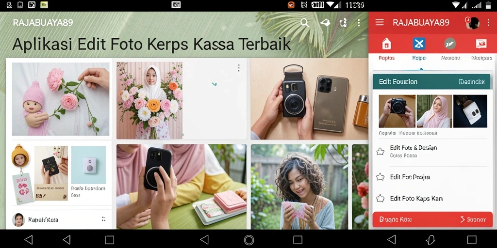 Screenshot aplikasi RAJABUAYA89 menampilkan antarmuka pengeditan foto Kertas Kaca yang intuitif.